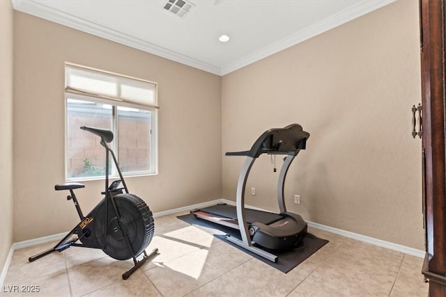 8623 Kennedy Heights Ct, Las Vegas, NV 89131 - exercise area featuring crown molding and tile patterned flooring