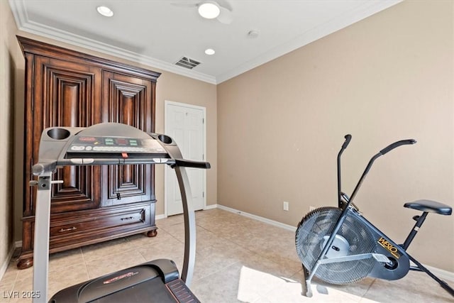 8623 Kennedy Heights Ct, Las Vegas, NV 89131 - workout area featuring crown molding, light tile patterned flooring, and recessed lighting