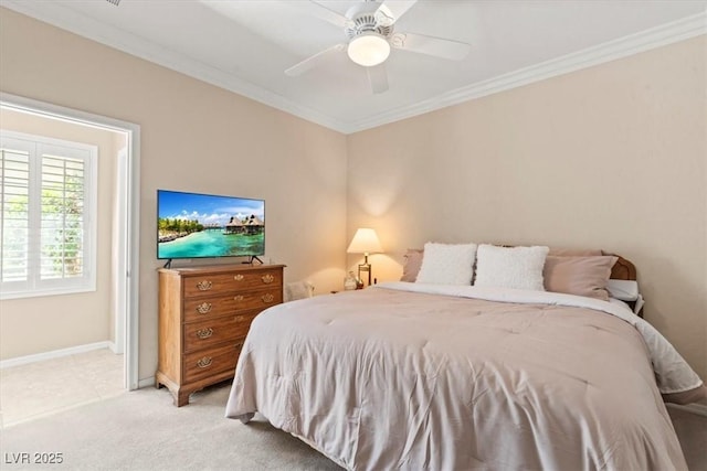 8623 Kennedy Heights Ct, Las Vegas, NV 89131 - bedroom featuring crown molding, light colored carpet, and ceiling fan