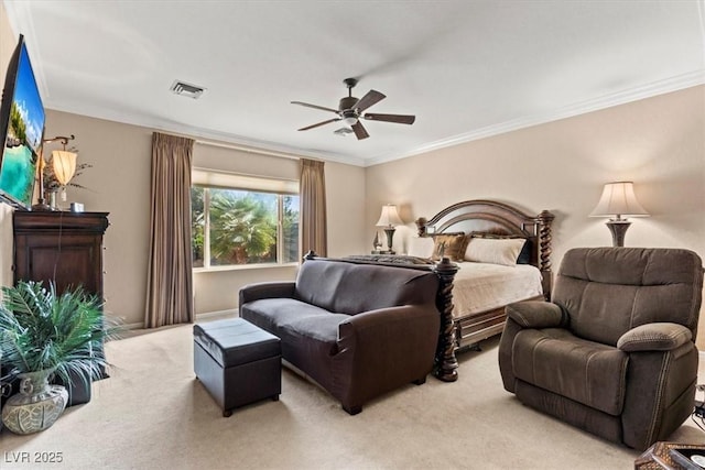 8623 Kennedy Heights Ct, Las Vegas, NV 89131 - bedroom featuring light colored carpet, crown molding, and a ceiling fan