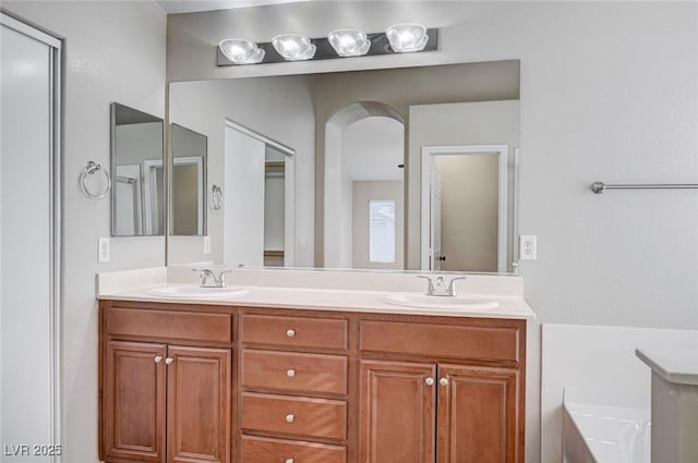 1013 Brinkman St, Las Vegas, NV 89138 - full bath with double vanity and a bath