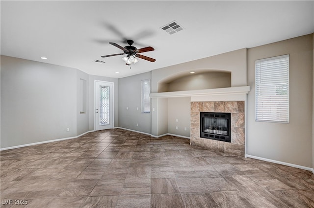1013 Brinkman St, Las Vegas, NV 89138 - unfurnished living room with a ceiling fan, a fireplace, and recessed lighting