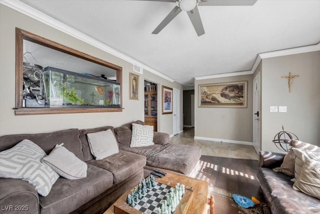 7026 Westpark Ct, Las Vegas, NV 89147 - living room with ornamental molding and ceiling fan