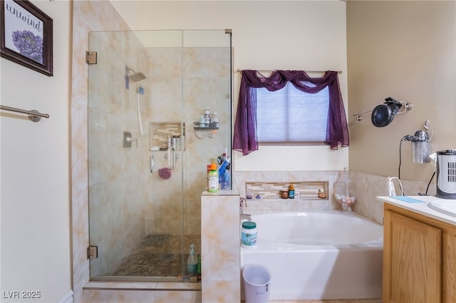 7517 Elk Meadows Ct, Las Vegas, NV 89131 - full bathroom with a garden tub, a shower stall, and vanity