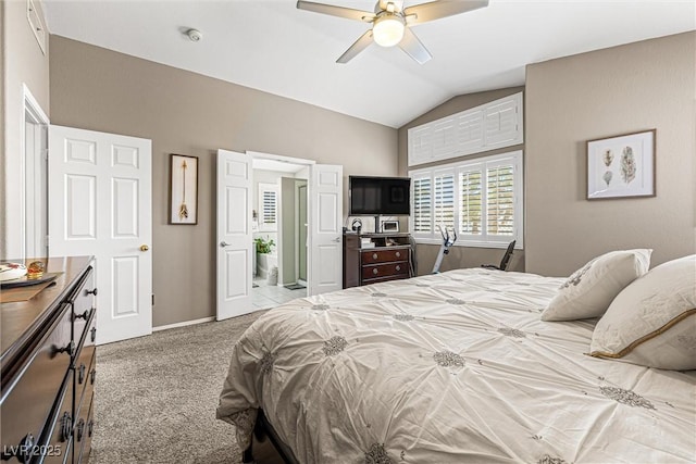 2042 Maple Springs St, Henderson, NV 89002 - bedroom with carpet flooring, vaulted ceiling, and ceiling fan