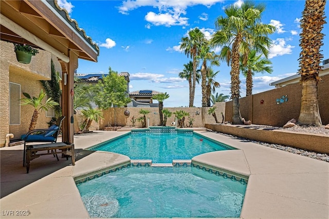 2042 Maple Springs St, Henderson, NV 89002 - view of swimming pool featuring a fenced backyard, a patio, and a pool with connected hot tub