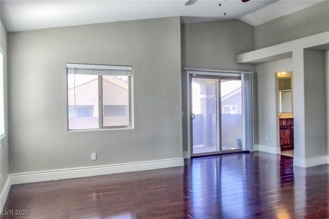 72 Broken Putter Way, Las Vegas, NV 89148 - unfurnished room with healthy amount of natural light, wood finished floors, a ceiling fan, and lofted ceiling