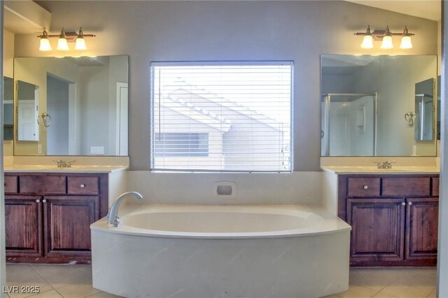 72 Broken Putter Way, Las Vegas, NV 89148 - full bathroom with tile patterned flooring, a garden tub, and two vanities