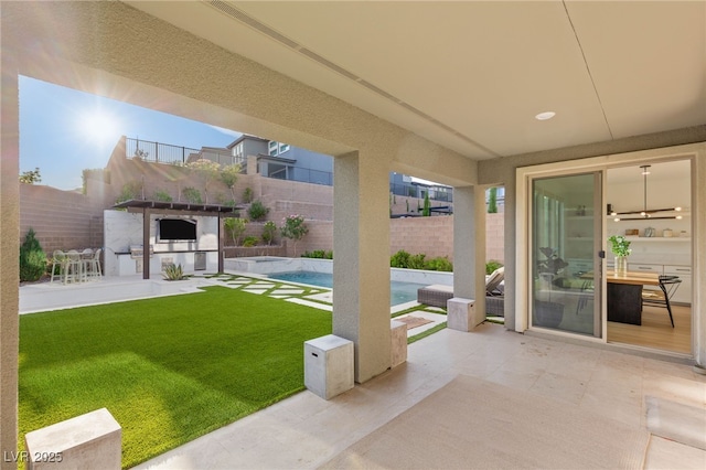 389 Red Feather Peak Ct, Las Vegas, NV 89138 - fenced backyard featuring a patio area