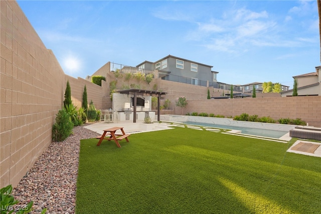 389 Red Feather Peak Ct, Las Vegas, NV 89138 - fenced backyard with a patio and a pergola
