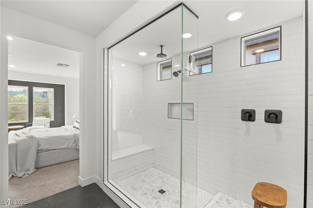 389 Red Feather Peak Ct, Las Vegas, NV 89138 - ensuite bathroom featuring a shower stall, tile patterned floors, and recessed lighting