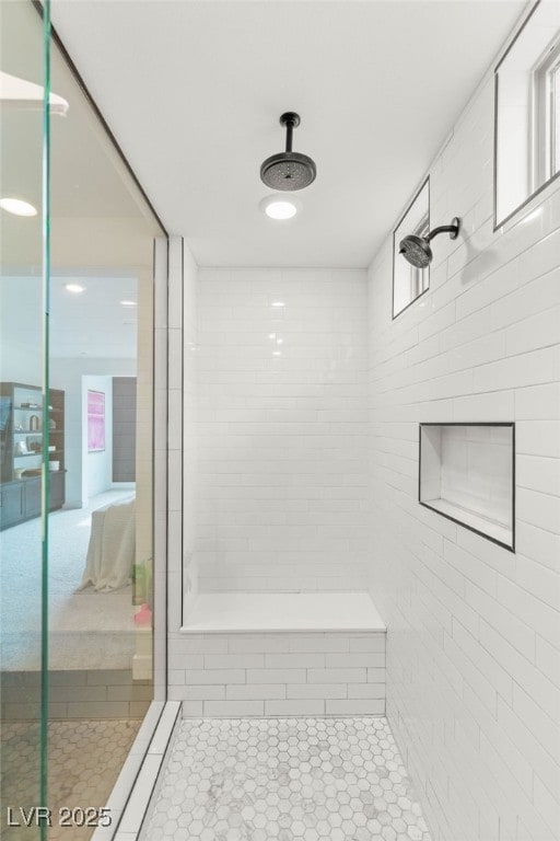 389 Red Feather Peak Ct, Las Vegas, NV 89138 - full bathroom featuring a tile shower and tile patterned flooring