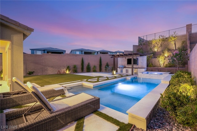 389 Red Feather Peak Ct, Las Vegas, NV 89138 - view of swimming pool featuring an in-ground hot tub, a fenced backyard, and a patio area