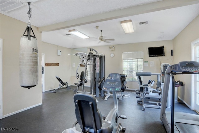 6652 Coral Springs Cir, Las Vegas, NV 89108 - workout area with ceiling fan and beamed ceiling