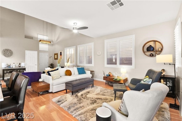262 Cielito Lindo St, Henderson, NV 89012 - living area with a ceiling fan, light wood finished floors, and lofted ceiling