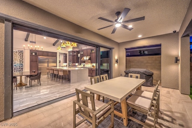 12544 Claymore Highland Ave, Las Vegas, NV 89138 - dining space with a textured wall, ceiling fan, and a textured ceiling