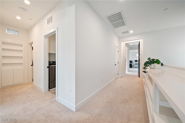 2722 Marchetti Pl, Henderson, NV 89044 - hall featuring light carpet, recessed lighting, and built in shelves