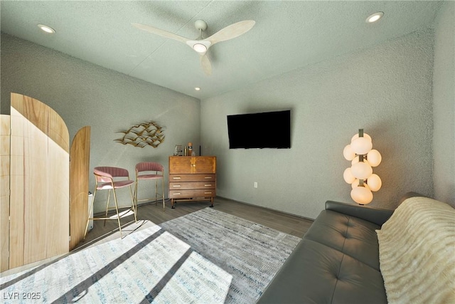 2722 Marchetti Pl, Henderson, NV 89044 - bedroom with wood finished floors, lofted ceiling, recessed lighting, and ceiling fan
