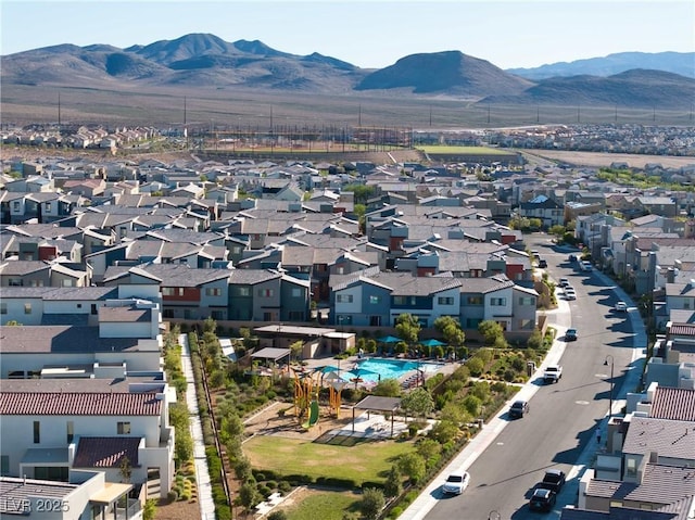 2722 Marchetti Pl, Henderson, NV 89044 - aerial view of residential area featuring a pool area and a mountain backdrop