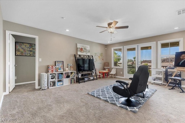 364 Trentino Alto St, Henderson, NV 89012 - carpeted living area featuring ceiling fan, recessed lighting, and french doors