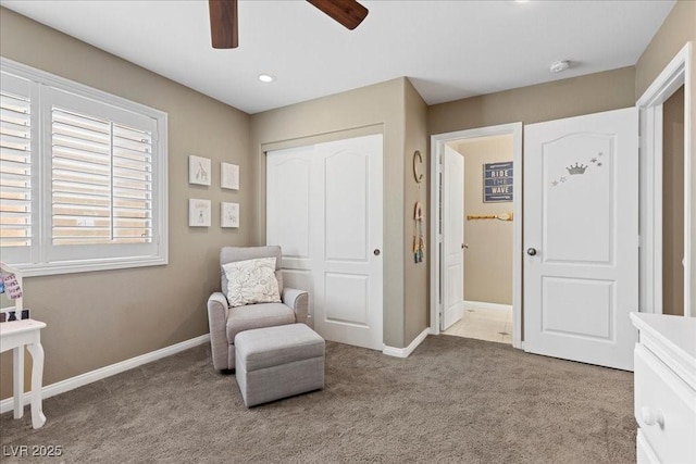 364 Trentino Alto St, Henderson, NV 89012 - living area with carpet floors, a ceiling fan, and recessed lighting