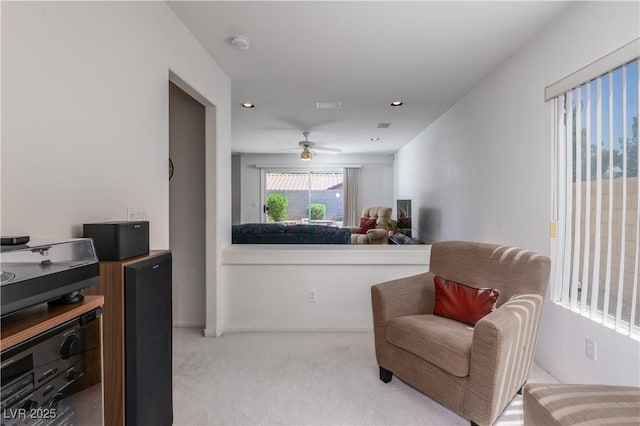 9604 Summer Cypress St, Las Vegas, NV 89123 - sitting room featuring light carpet, a ceiling fan, and recessed lighting