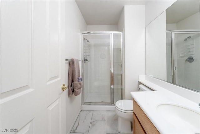 9604 Summer Cypress St, Las Vegas, NV 89123 - bathroom featuring marble look tiles, vanity, and a shower stall