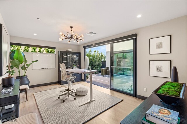12 Desert Lake Ln, Henderson, NV 89011 - office space with a chandelier, light wood-style flooring, and recessed lighting