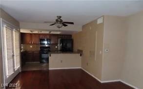 1851 Hillpointe Rd Unit 1711, Henderson, NV 89074 - kitchen featuring refrigerator, ceiling fan, a peninsula, range, and dark countertops