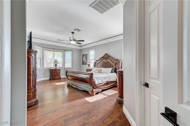 5913 Audria Falls Ave, Las Vegas, NV 89131 - bedroom featuring crown molding, wood finished floors, and ceiling fan