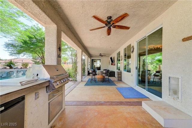 5913 Audria Falls Ave, Las Vegas, NV 89131 - view of patio / terrace featuring ceiling fan, an outdoor kitchen, and outdoor dining area