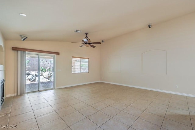 7998 Base Camp Ave, Las Vegas, NV 89178 - unfurnished room featuring ceiling fan, light tile patterned floors, and lofted ceiling