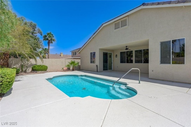 9632 Cherry Canyon Ave, Las Vegas, NV 89129 - view of swimming pool with a patio area, a fenced backyard, and a ceiling fan