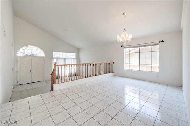 2728 Aspen Wood Ave, Henderson, NV 89074 - entryway with a chandelier, healthy amount of natural light, high vaulted ceiling, and light tile patterned floors