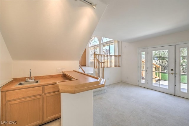 2728 Aspen Wood Ave, Henderson, NV 89074 - indoor wet bar featuring light colored carpet and lofted ceiling