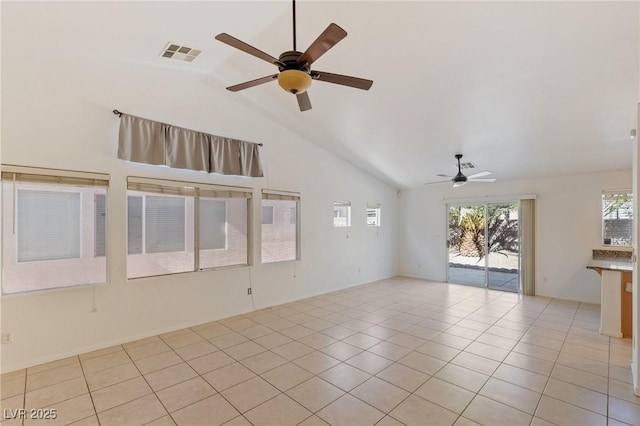 4043 Lilac Creek Ct, Las Vegas, NV 89122 - empty room featuring a ceiling fan, lofted ceiling, and light tile patterned flooring