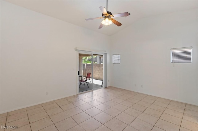 4043 Lilac Creek Ct, Las Vegas, NV 89122 - unfurnished room with light tile patterned floors, ceiling fan, and high vaulted ceiling
