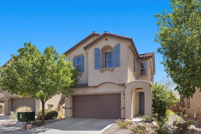 7818 Brodie Castle Ct, Las Vegas, NV 89166 - mediterranean / spanish-style house with a tile roof, a garage, stucco siding, and driveway