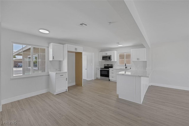 2005 Jansen Ave, Las Vegas, NV 89101 - kitchen featuring appliances with stainless steel finishes, a peninsula, white cabinets, and light countertops