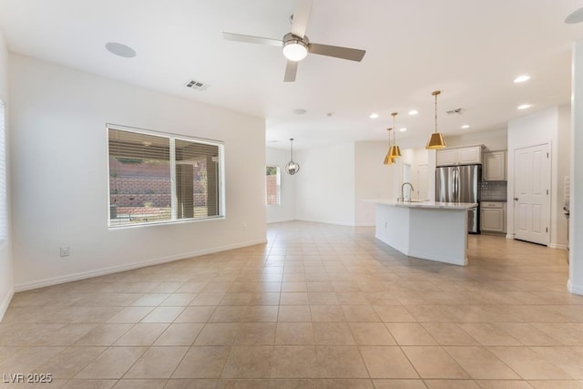 5735 Oak Bend Dr, Las Vegas, NV 89135 - unfurnished living room with ceiling fan, recessed lighting, and light tile patterned floors