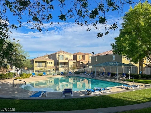 8949 Merry Mullion Ct, Las Vegas, NV 89149 - community pool featuring a gazebo, a patio area, and a residential view