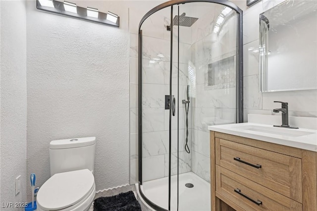 55 Siddall Ave, Las Vegas, NV 89183 - full bath featuring vanity, a shower stall, and a textured wall