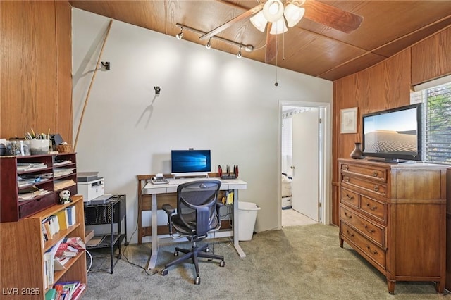 55 Siddall Ave, Las Vegas, NV 89183 - office space featuring vaulted ceiling, light colored carpet, ceiling fan, and wooden ceiling