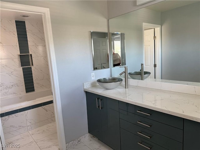 248 Crystal Rose Ct, Las Vegas, NV 89106 - full bath with marble finish flooring, vanity, and a combined bath / shower with marble appearance
