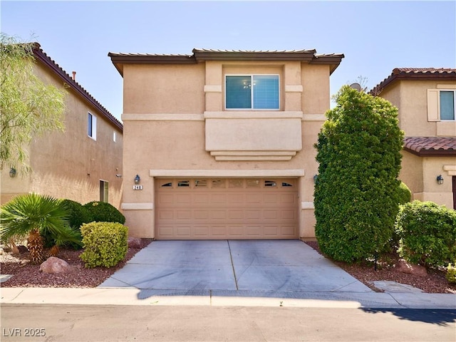 248 Crystal Rose Ct, Las Vegas, NV 89106 - view of front of home with driveway, a garage, stucco siding, and a tile roof