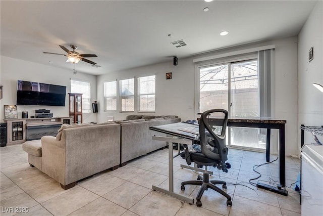 889 Harbor Ave, Henderson, NV 89002 - living area with a ceiling fan, recessed lighting, and light tile patterned floors