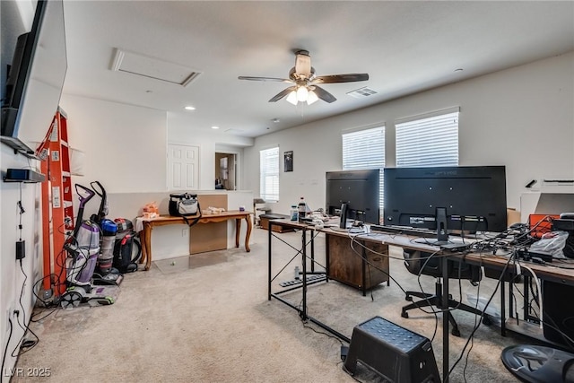 889 Harbor Ave, Henderson, NV 89002 - carpeted office space featuring ceiling fan, attic access, and recessed lighting
