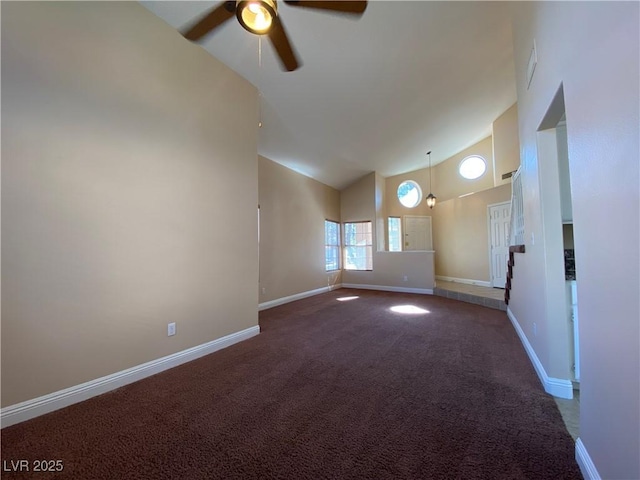 7604 Cruz Bay Ct, Las Vegas, NV 89128 - carpeted empty room with high vaulted ceiling and a ceiling fan