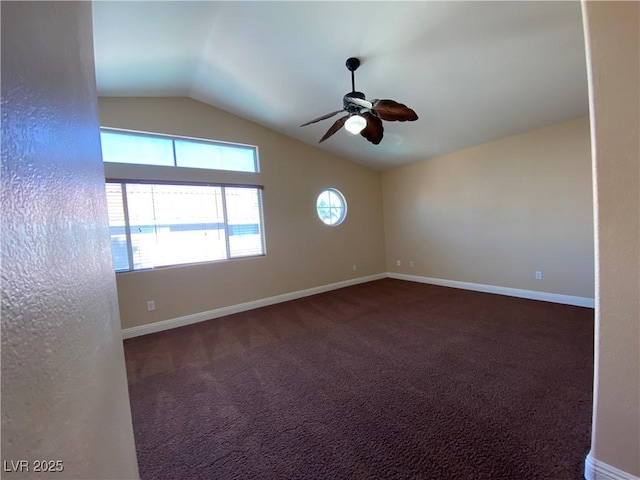 7604 Cruz Bay Ct, Las Vegas, NV 89128 - spare room featuring a ceiling fan, vaulted ceiling, and carpet