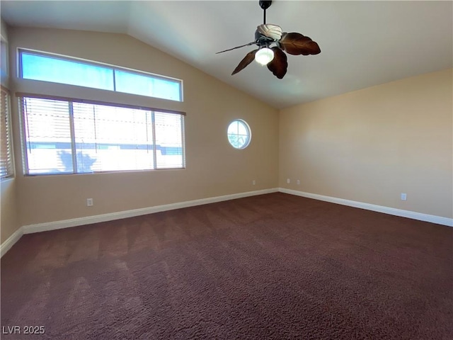 7604 Cruz Bay Ct, Las Vegas, NV 89128 - spare room with lofted ceiling, a ceiling fan, and dark carpet